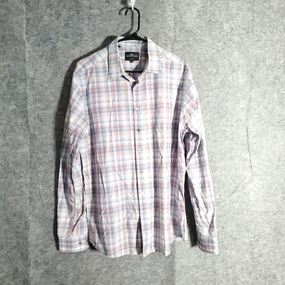 Rodd Gunn Button Down Shirt Mens XL Blue Red Orange Plaid Sports Fit Casual